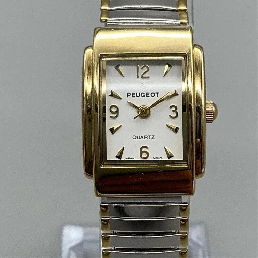 Peugeot 411 Womens Watch 19mm White Dial Two Tone Stretch Band New Battery